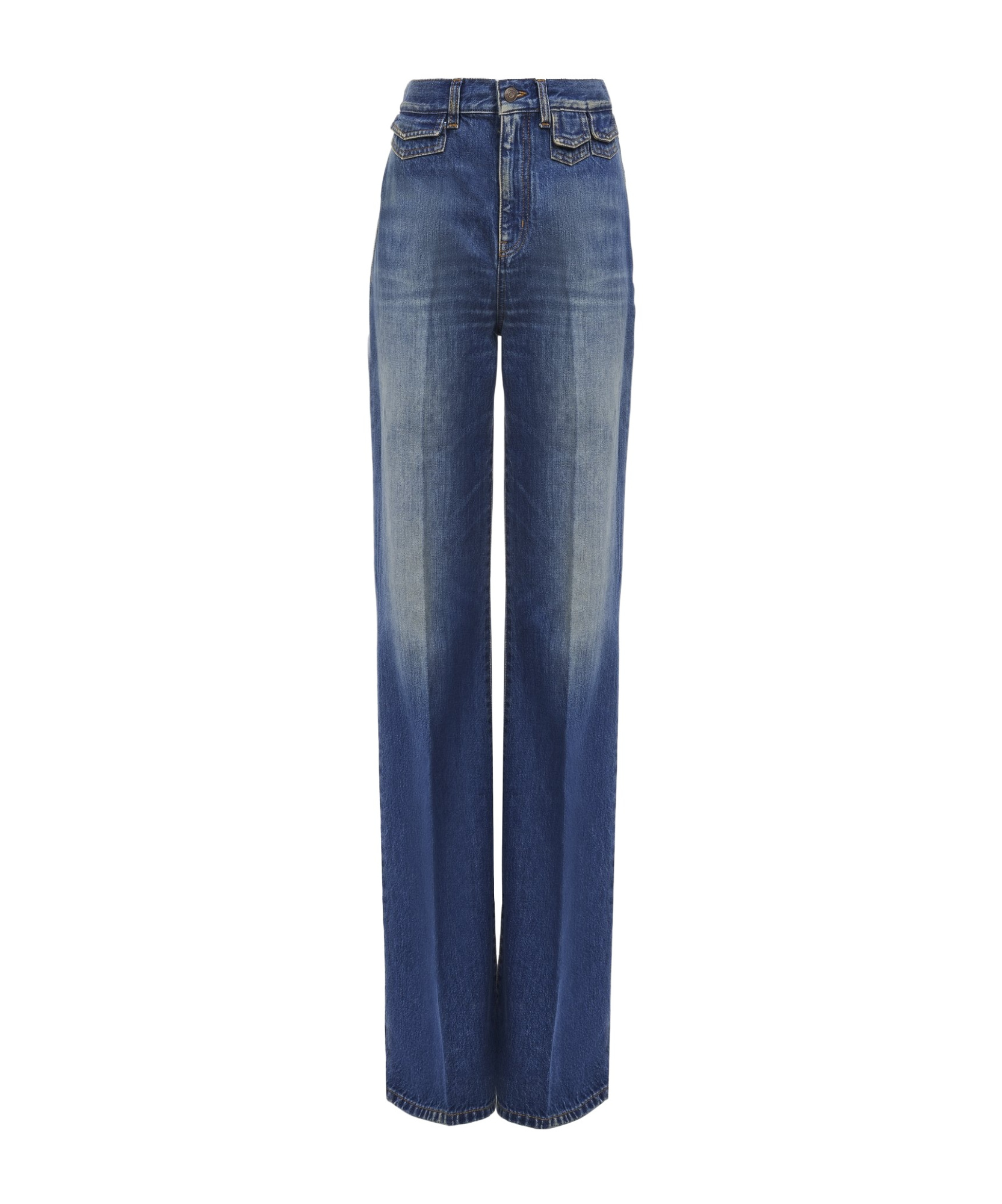 Chloé High-waisted Flared Jeans With Flap Pockets In Classic Navy Blue