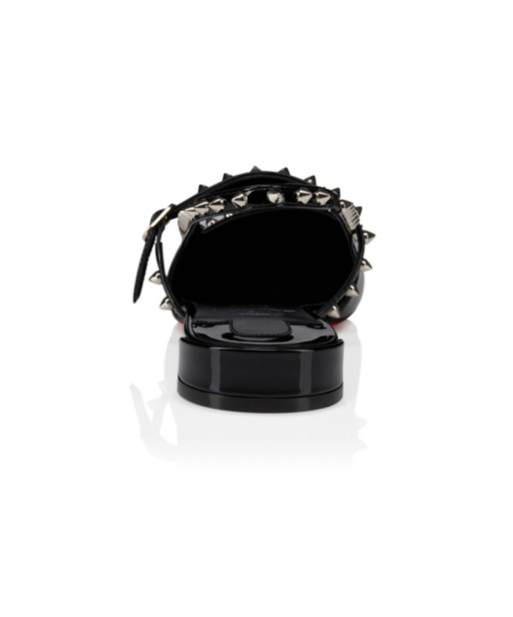 Christian Louboutin Sweet Janispikes Studded Patent-leather Slingback Flats In Black