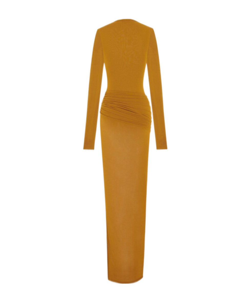 Saint Laurent Long Draped Dress In Yellow