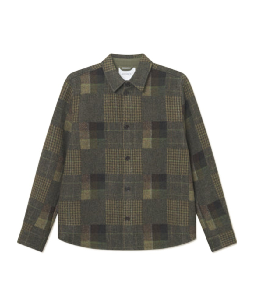 Les Deux Kody Patchwork Wool Overshirt In Green