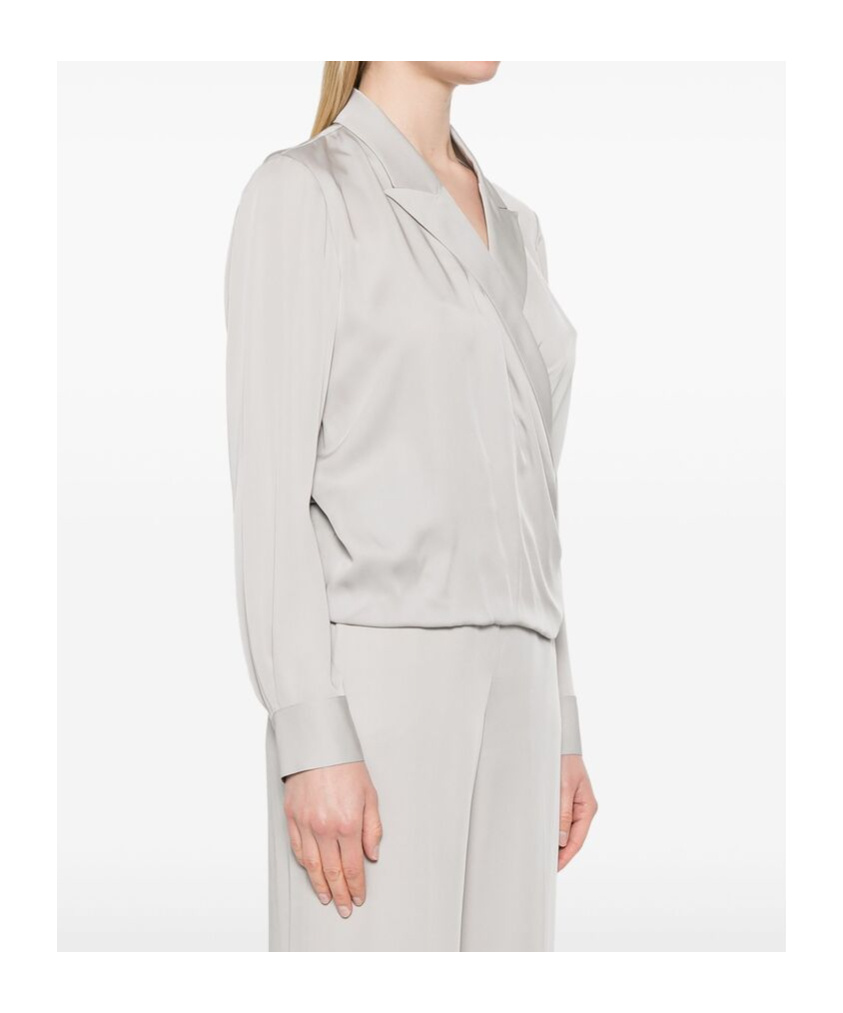 Theory Peak Lapel Wrap Blouse In Blue