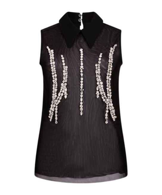 Liu •jo Liu Jo Jewel-embellished Tulle Blouse In Black