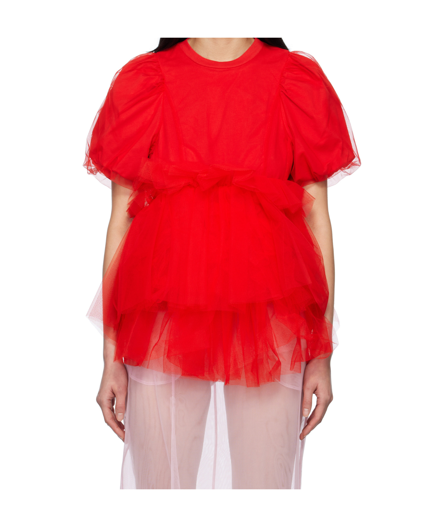 Simone Rocha Layered Ruffled Cotton-jersey And Tulle T-shirt In Red