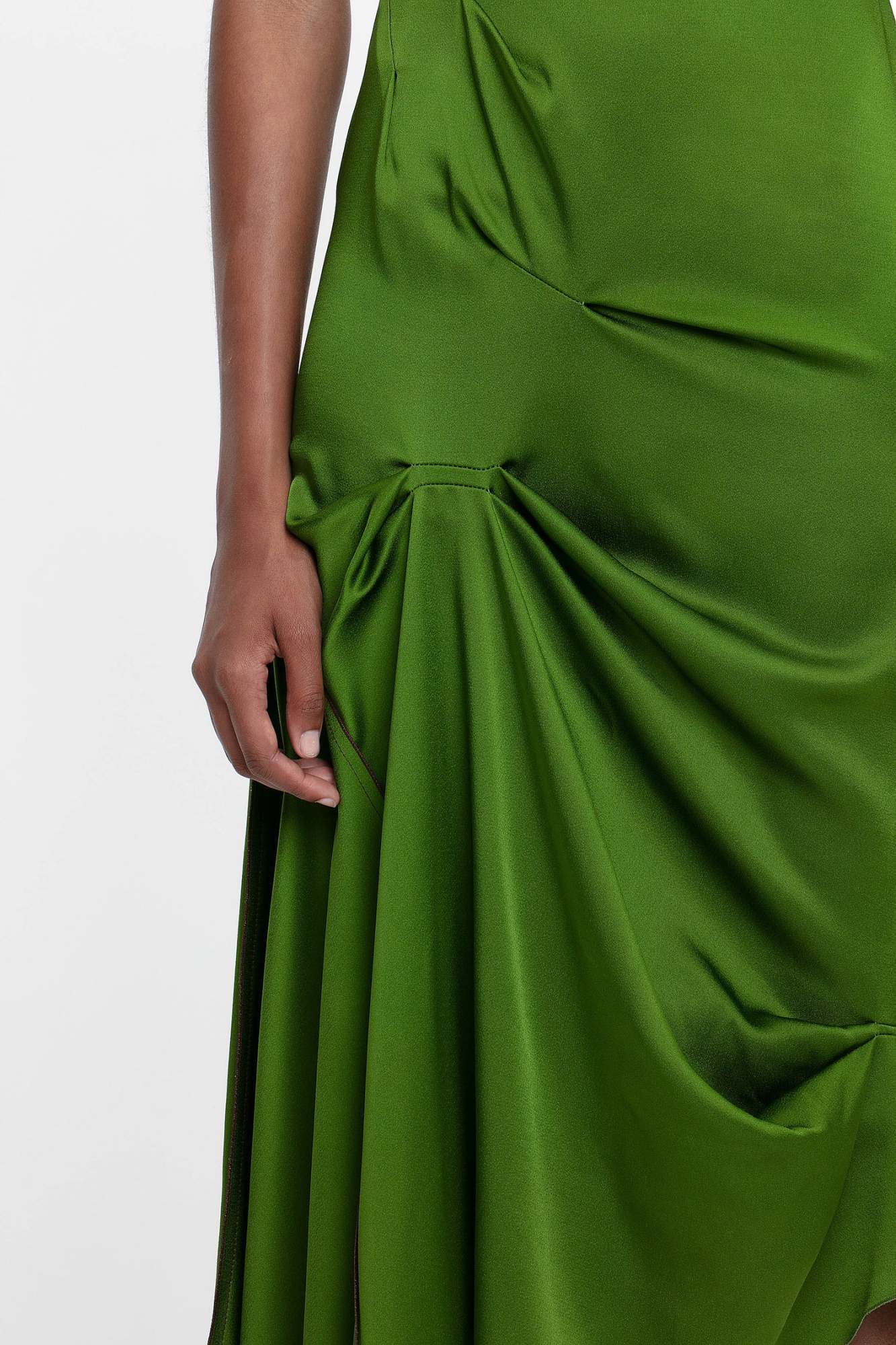 Victoria Beckham Draped Sleeveless Midi Dress With Asymmetric Detailing In Green