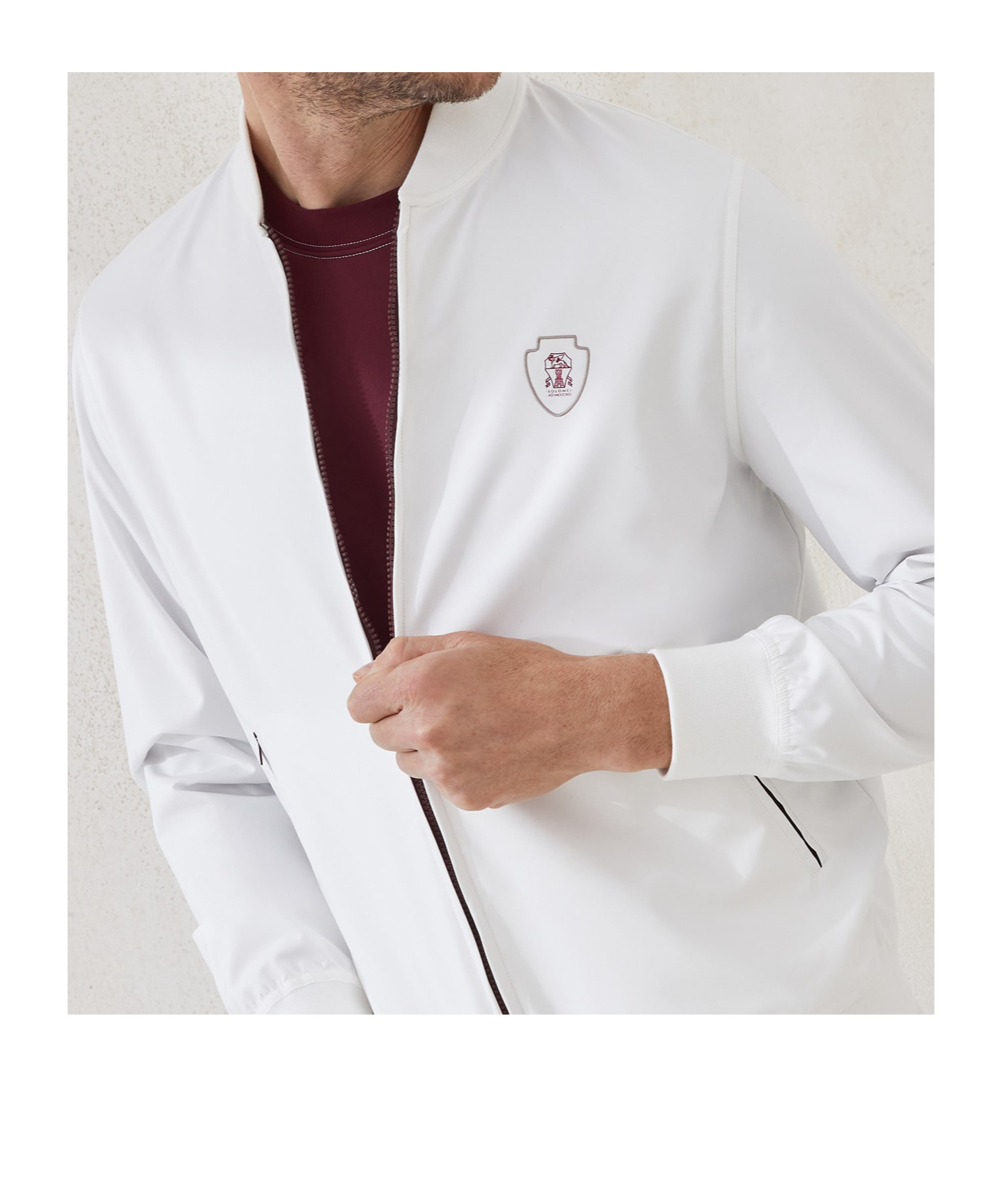 Brunello Cucinelli Nylon Sweatshirt With Logo And Zipper In White