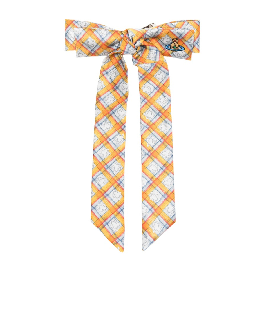 Vivienne Westwood Yellow Hair Clip With Orb Check Motif In Silk Woman In White