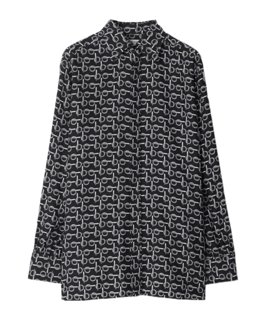 Burberry B Logo Silk Shirt In Black