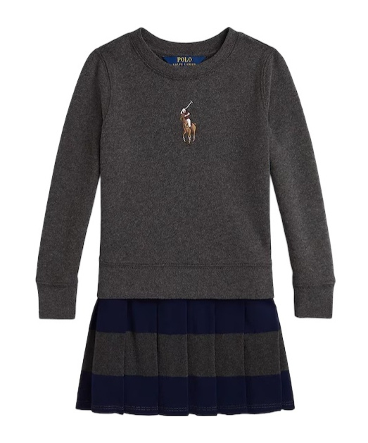 Polo Ralph Lauren Crew-neck Pleated Dress In Black
