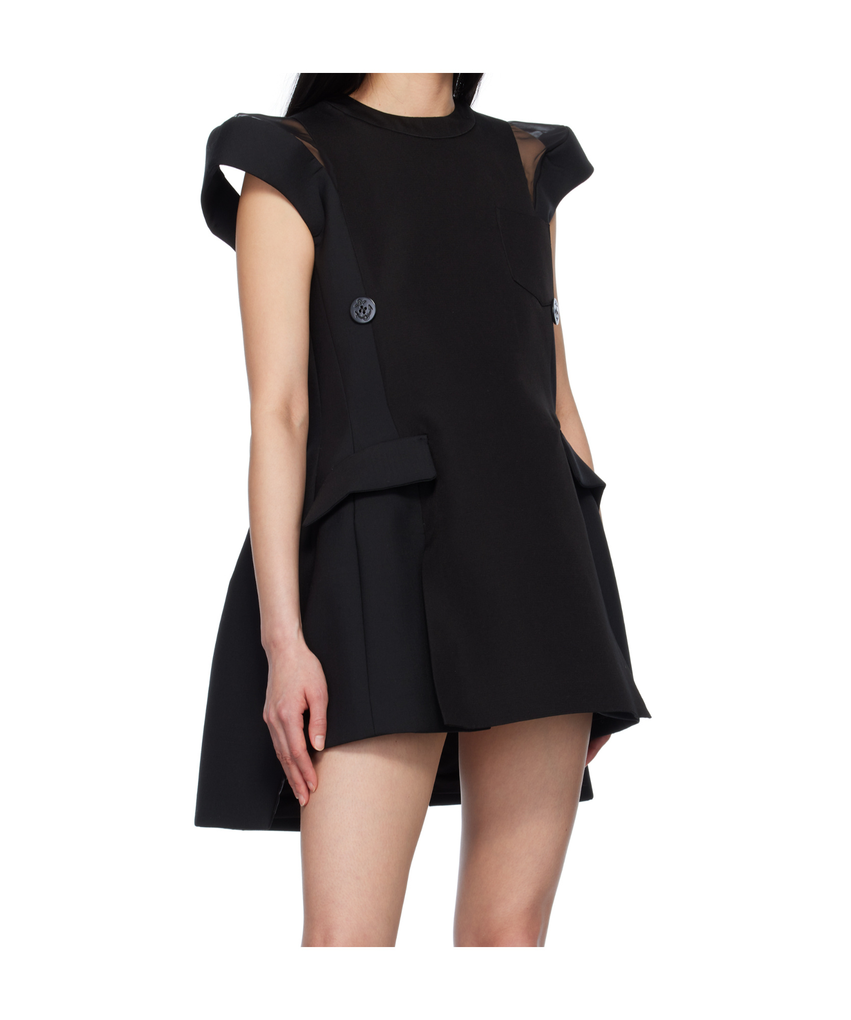 Sacai Short Sleeve Mixed Media Blazer Dress In Black