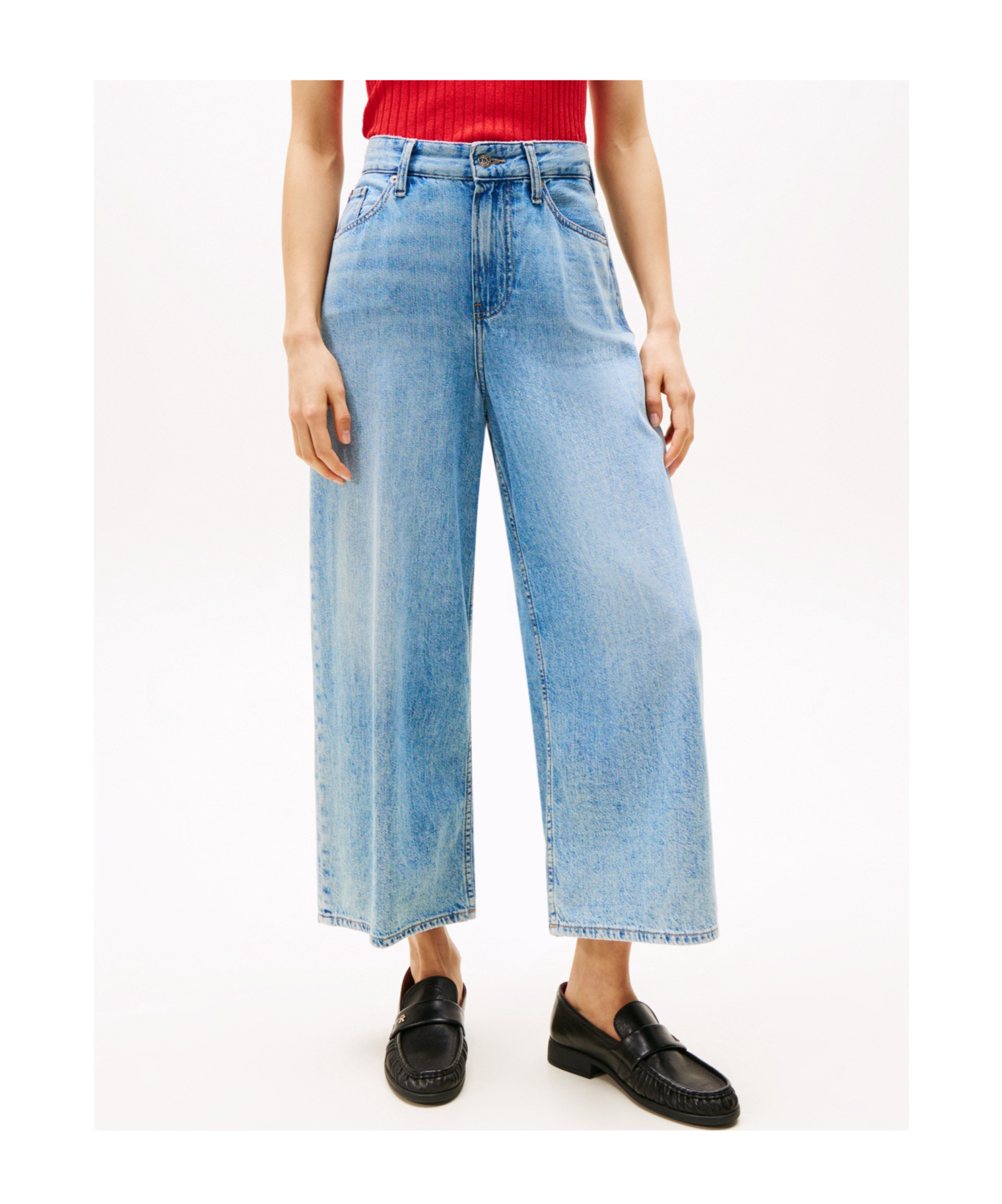 TOMMY HILFIGER HIGH RISE WIDE LEG CROPPED JEANS 