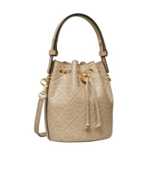 TORY BURCH MINI T MONOGRAM LEATHER BUCKET BAG