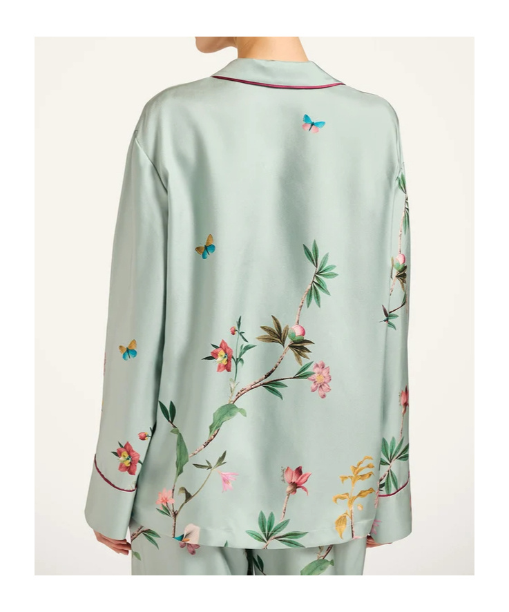 La Doublej Floral Panel Pyjama Shirt In Green