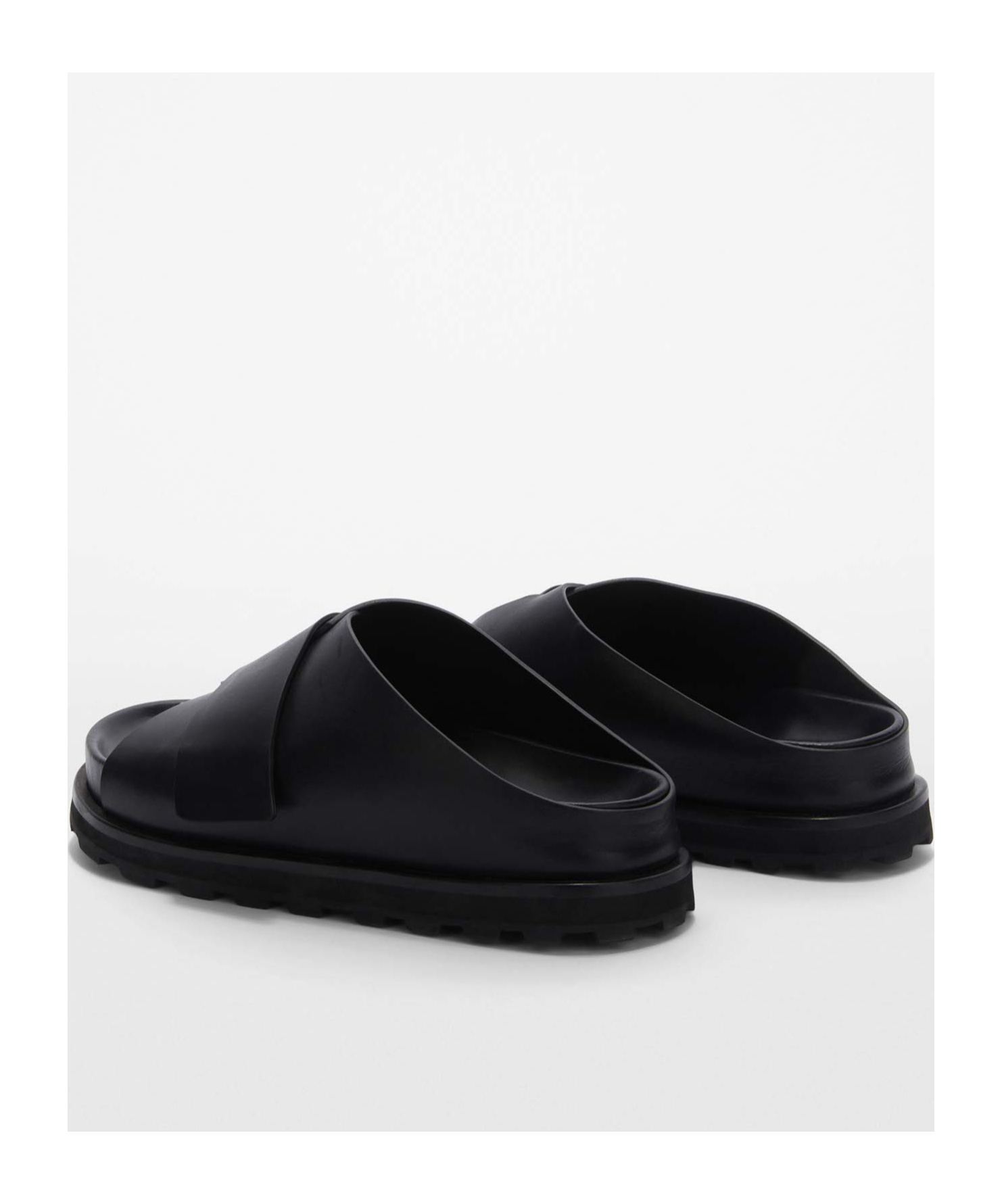 Jil Sander Platform Leather Slides In Black