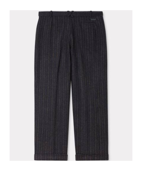 Kenzo Pure Wool Straight Pleated Tailored Pants In Black