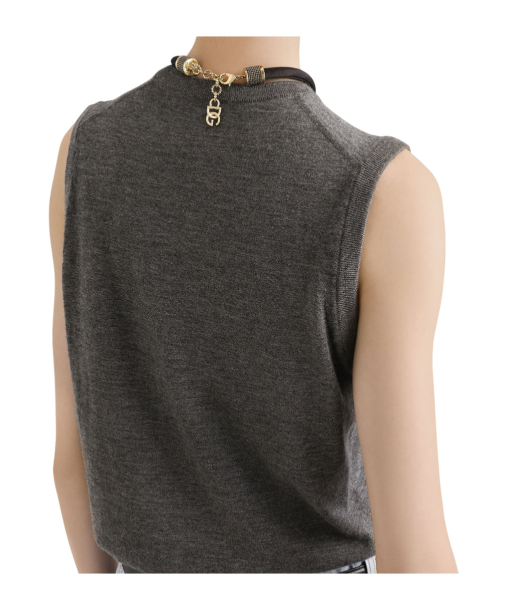 Dolce & Gabbana Cashmere Sleeveless Top Ribbed Hem In Gray