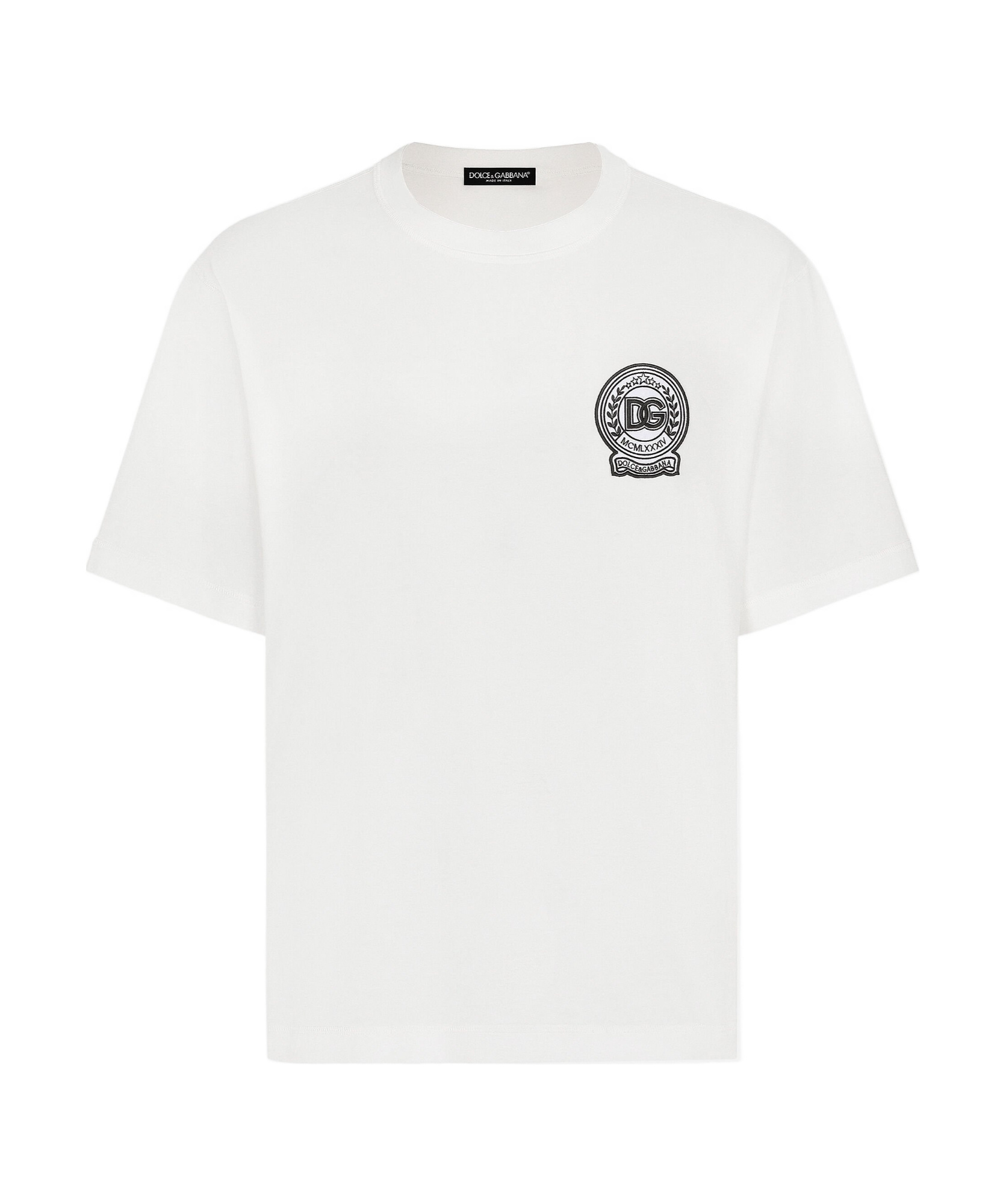 Dolce & Gabbana White T-shirt With Crew Neck And Printed Dg Logo On The Chest In White