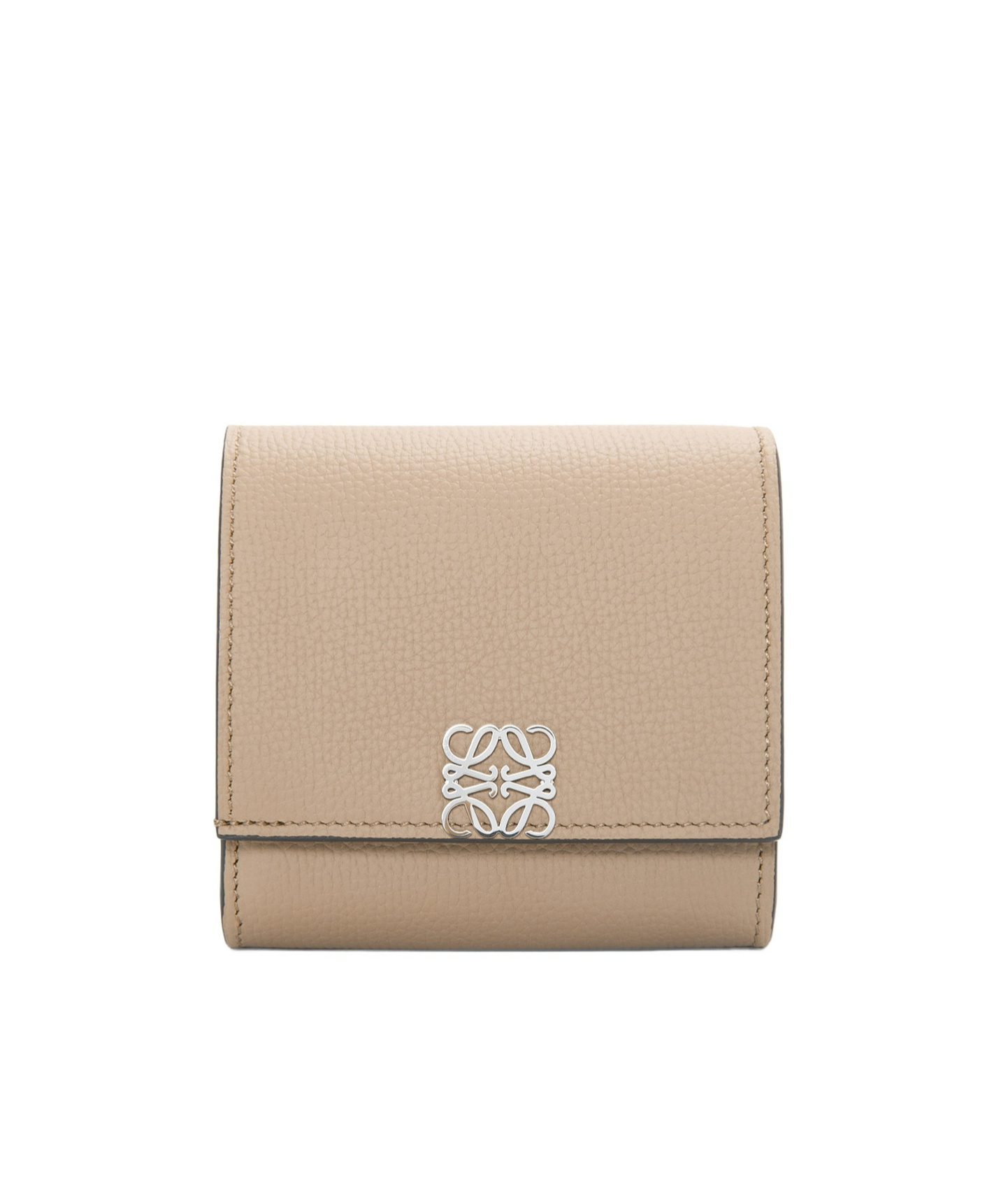 Loewe Anagram Compact Flap Wallet In Pebble Grain Calfskin In Neutral