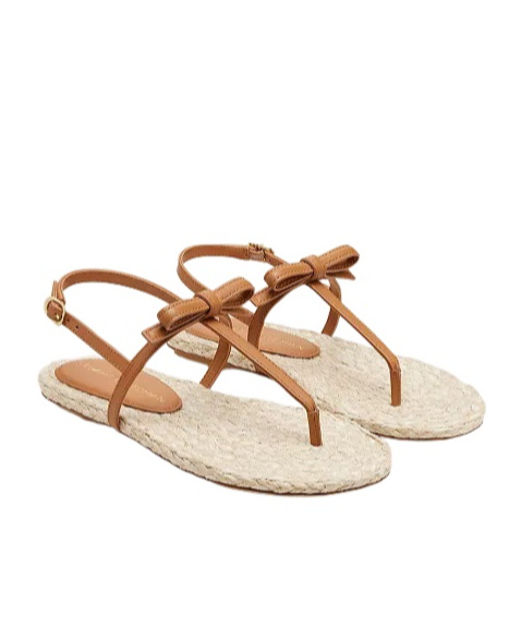 Stuart Weitzman Felicity Espadrillas Thong Sandals In Smooth Leather Jute/macchiato