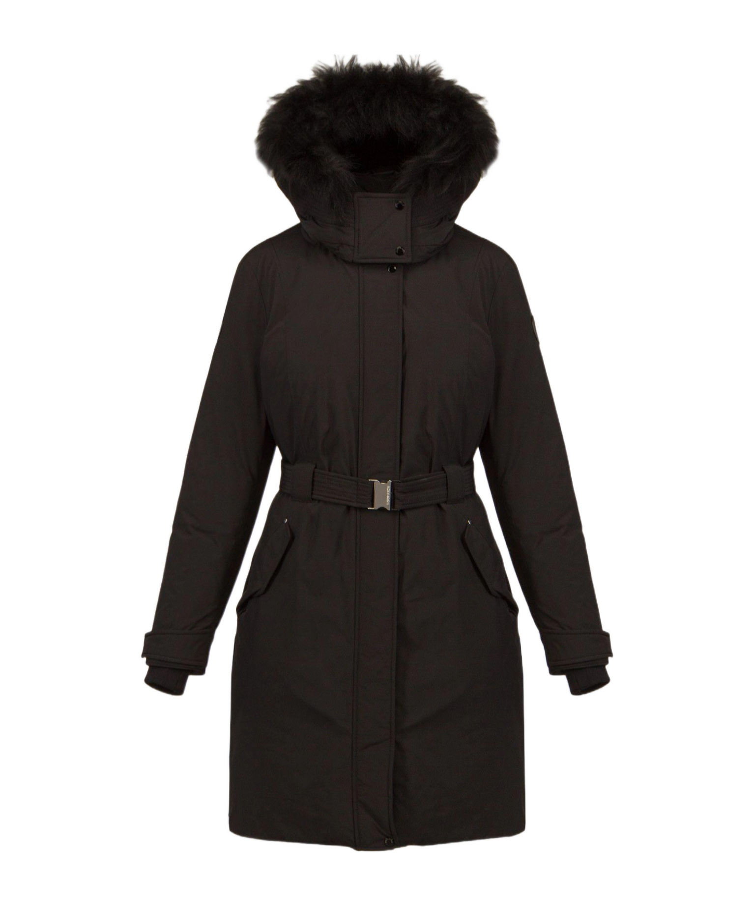 Woolrich Belted Waist Hooded Padded Coat In Black
