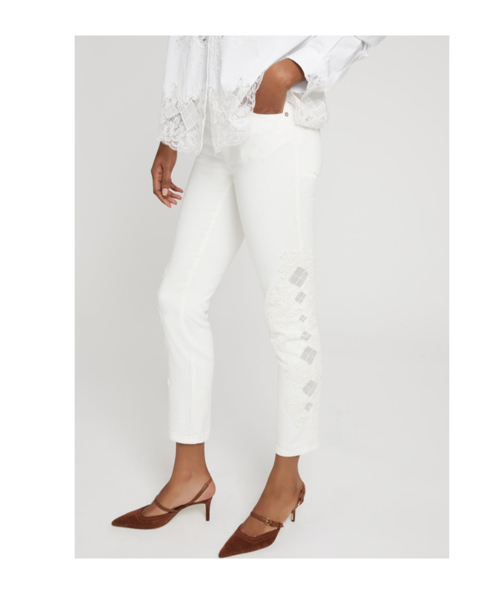 Ermanno Scervino Five-pocket Denim Jeans With Rebrode Lace In White
