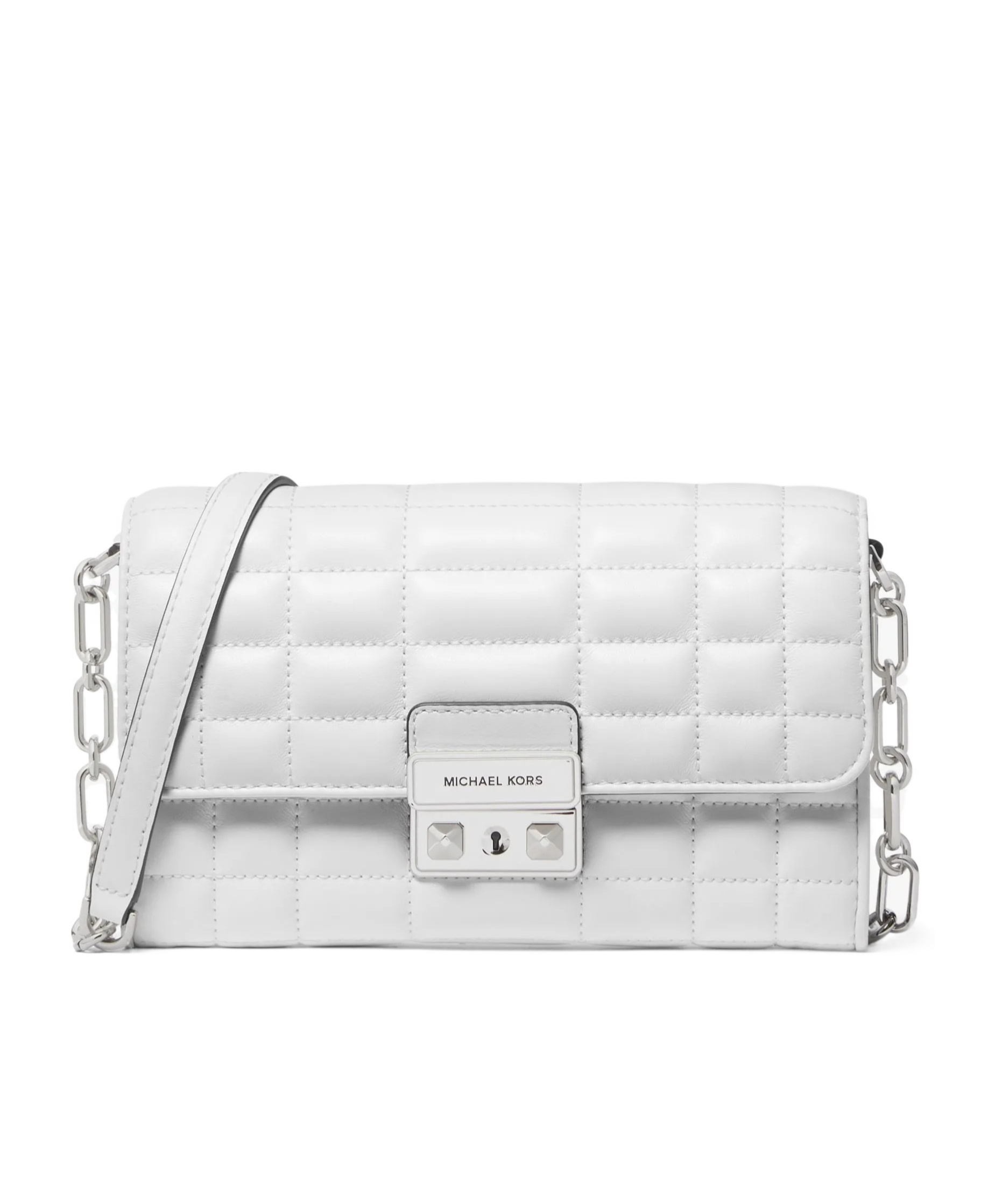 Michael Kors Large Tribeca Leather Crossbody Bag In White