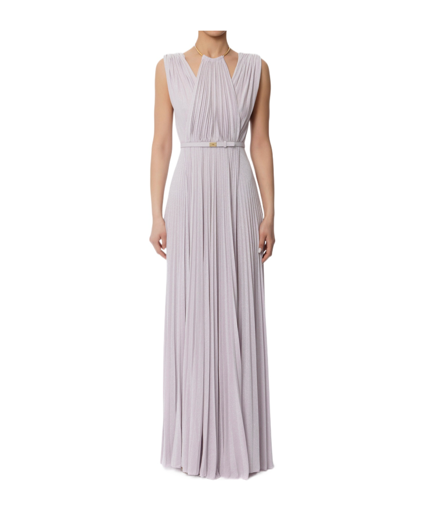 Elisabetta Franchi Red Carpet Dress Made Of Lurex Jersey Fabric With Belt In Gray