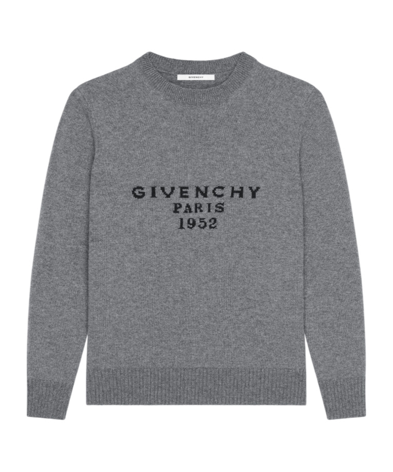 Givenchy Sweater In Wool Cashmere With  Signature In Gray