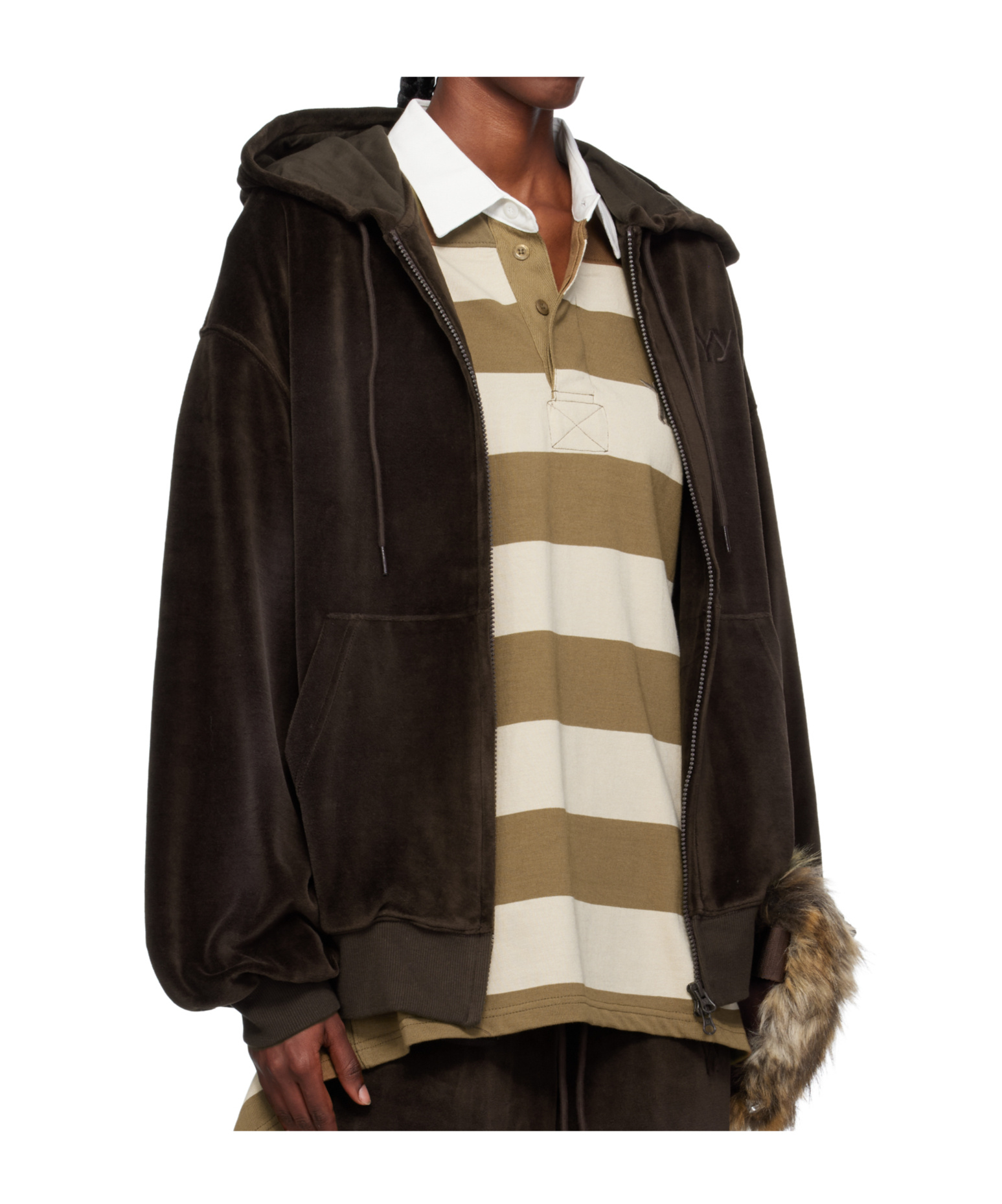 Open Yy Velour Box Hoodie In Brown