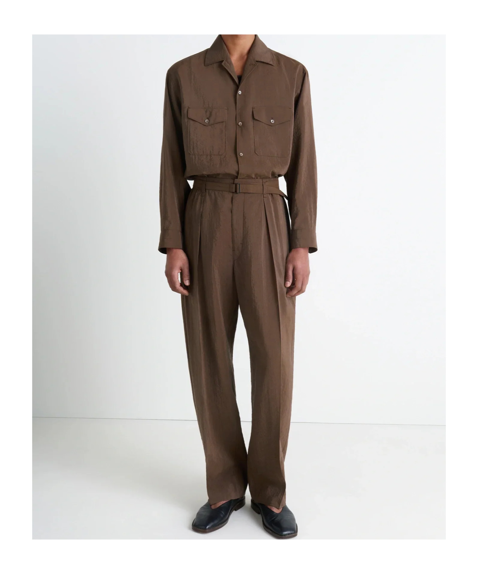 Lemaire Cuban-collar Patch-pocket Shirt In Brown