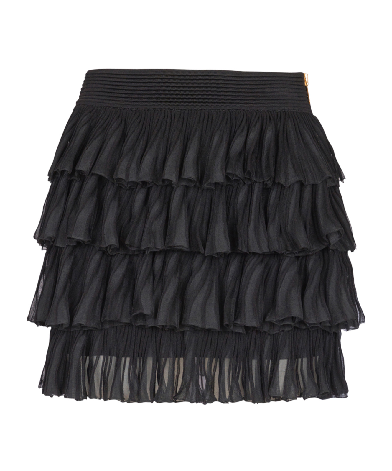 Balmain Short Ruffled Knit Skirt In Black