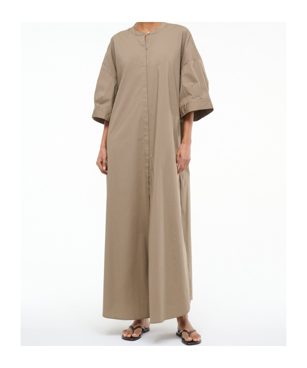 Staud Enzo Stretch-cotton Poplin Maxi Shirt Dress In Neutral