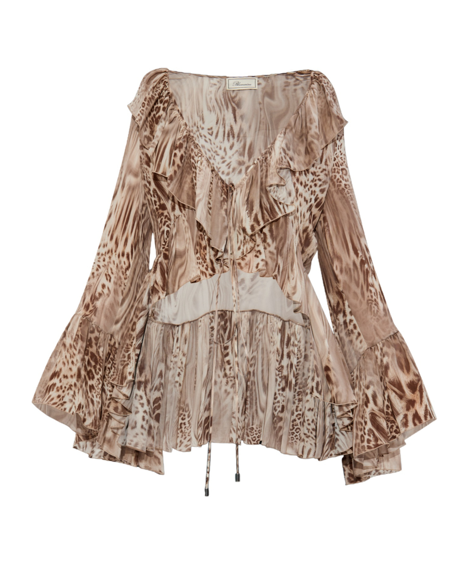 Shop Blumarine Printed Chiffon Blouse In Nude