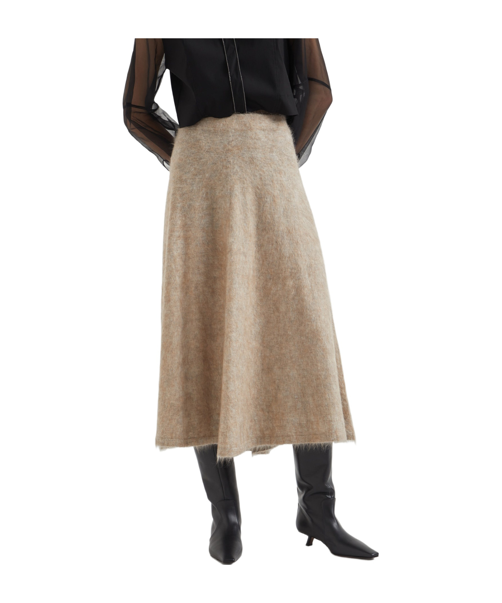 Brunello Cucinelli Wool And Cashmere-blend Midi Skirt In Nude