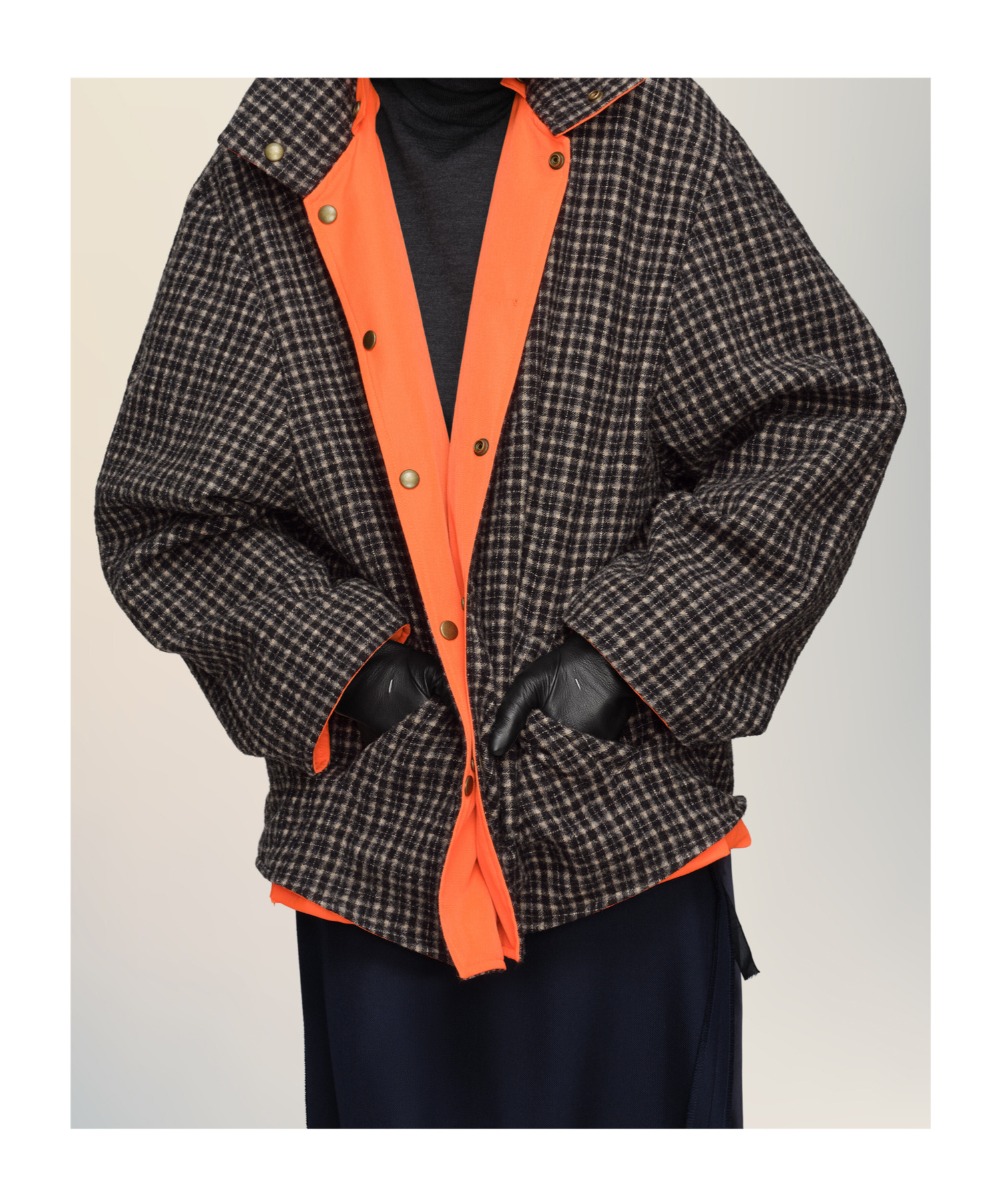 Maison Margiela Womens Orange Fluo Black Check Relaxed-fit Buttoned-collar Woven Jacket In Orange