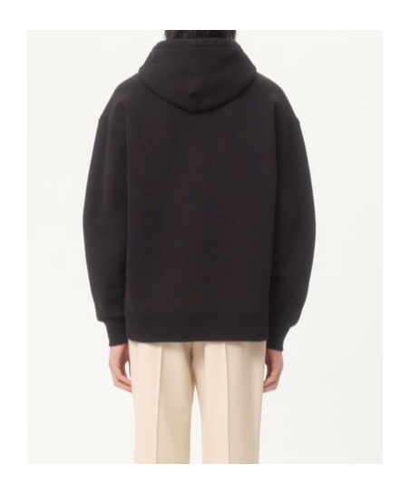 Valentino Garavani Brushed Cotton Hoodie With Vg Patch In Black