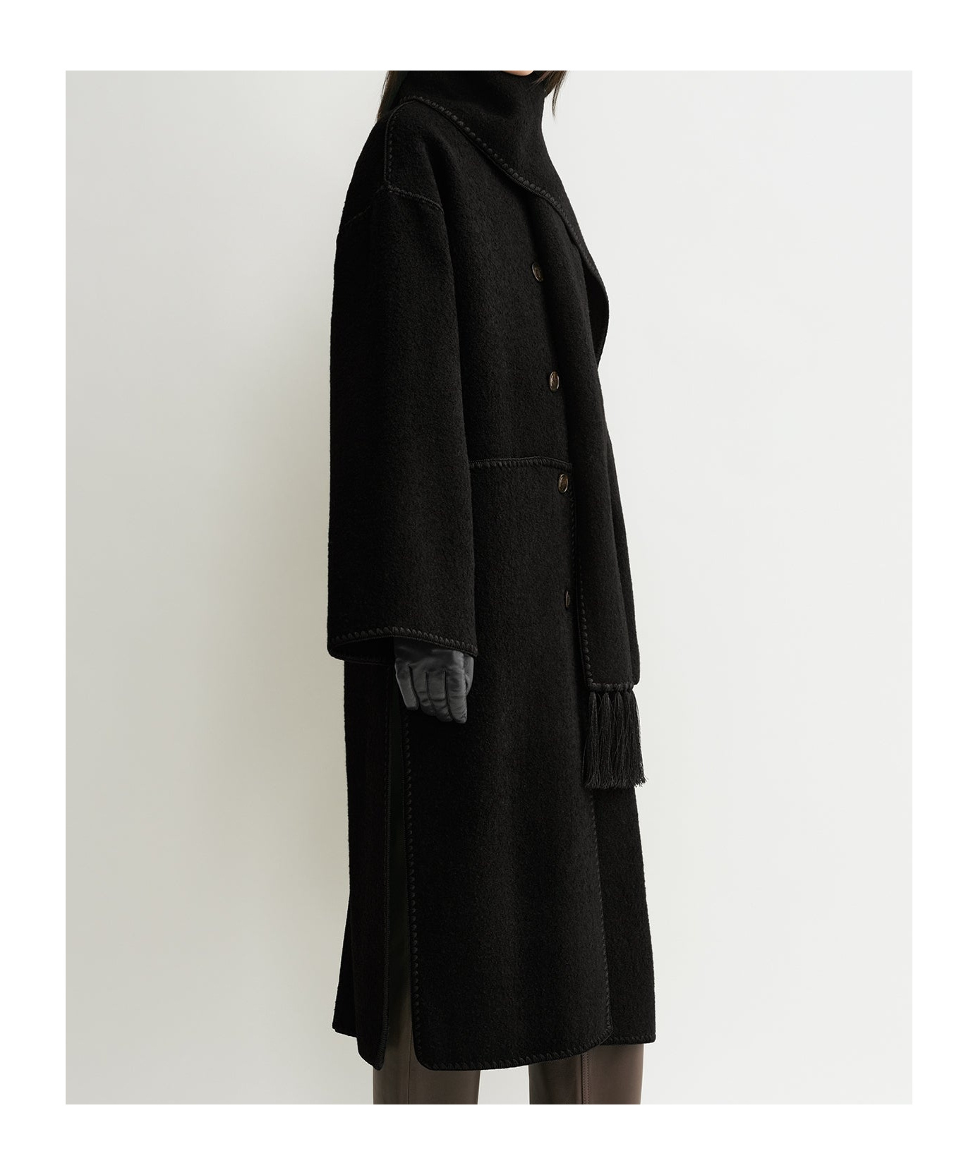 Shop Totême Embroidered Scarf Coat In Black