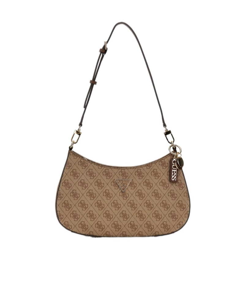 Guess Zippered Shoulder Bag In Beige Multi-color