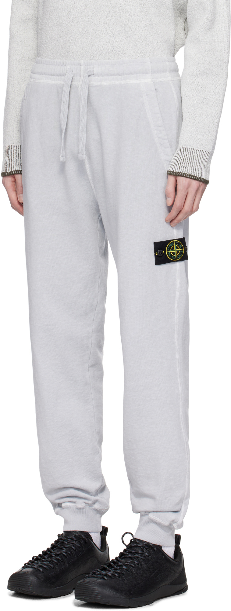Stone Island Regular Tapered Fit Joggers With Slub Efffect And Pockets In Pearl Grey