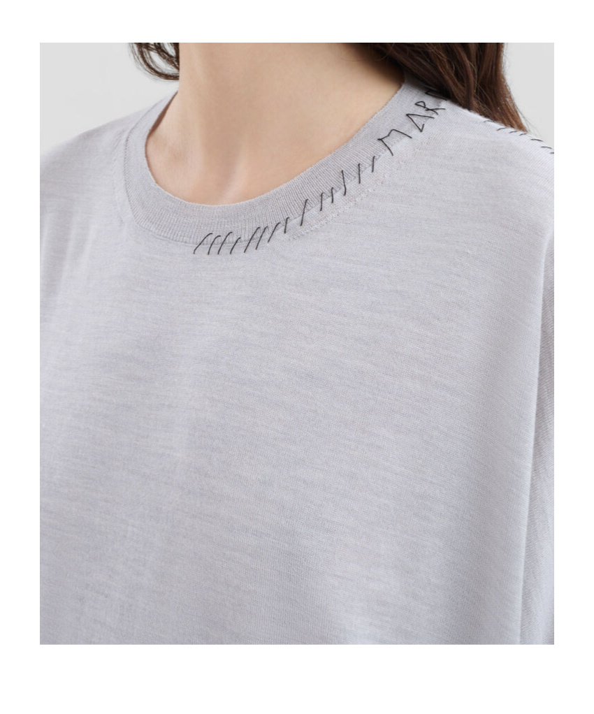 Marni Blue Wool-silk Half-sleeve Jumper With Mending