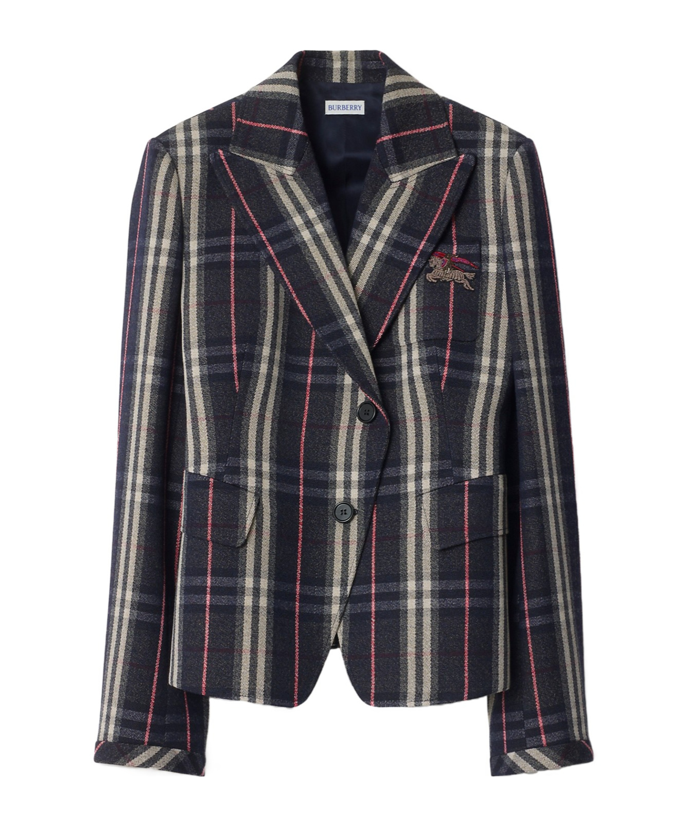 Burberry Check Wool Tailored Jacket In Blue