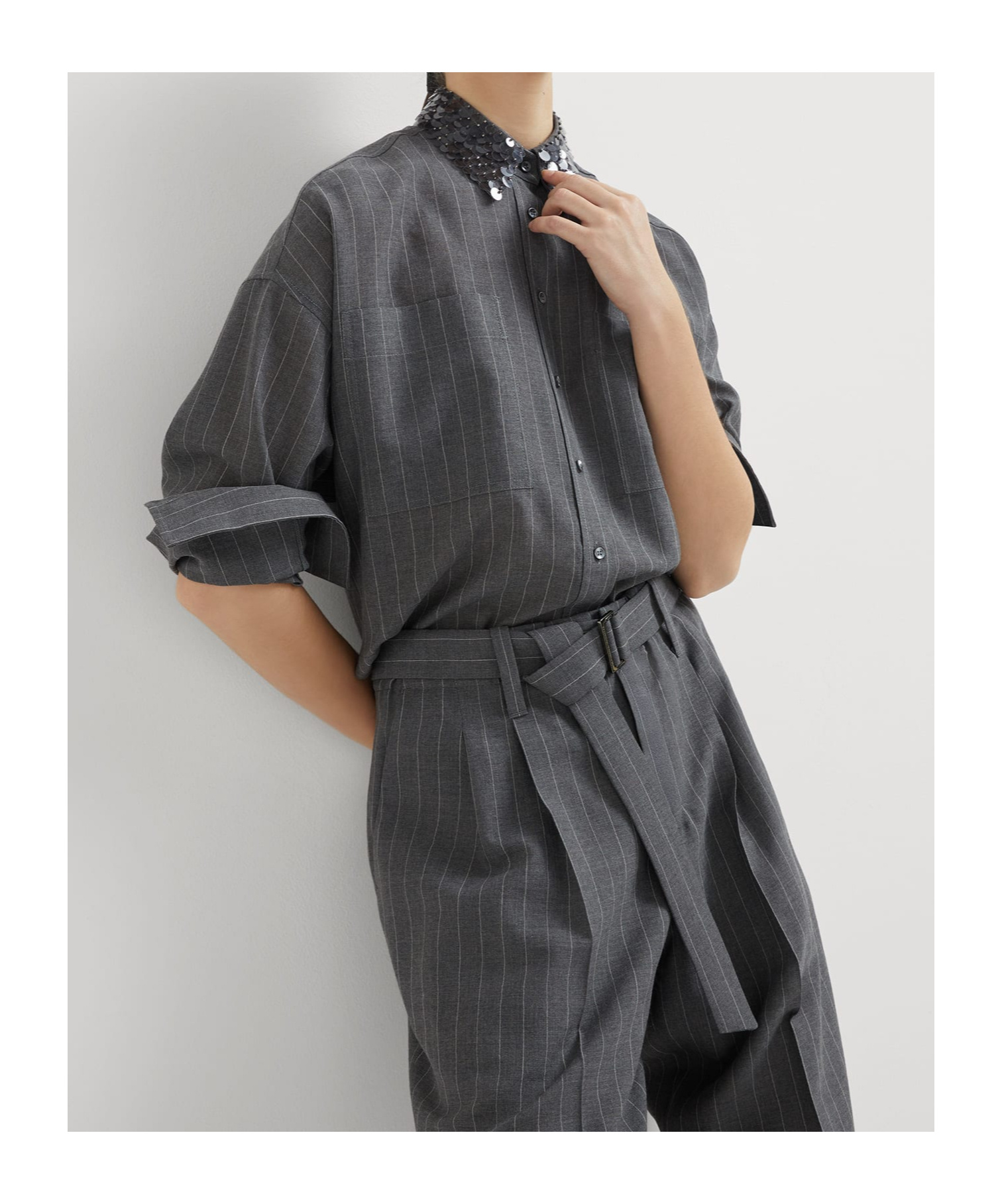 Brunello Cucinelli Shirt With Swing Drops Collar In Gray