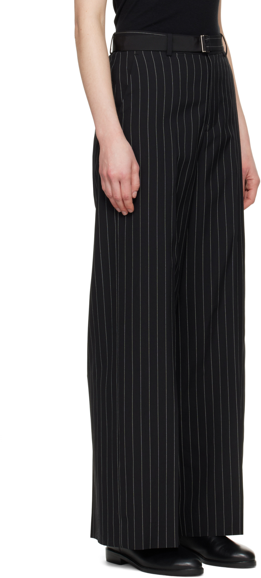 Sacai Black Wool Silk Suiting Trousers In Black