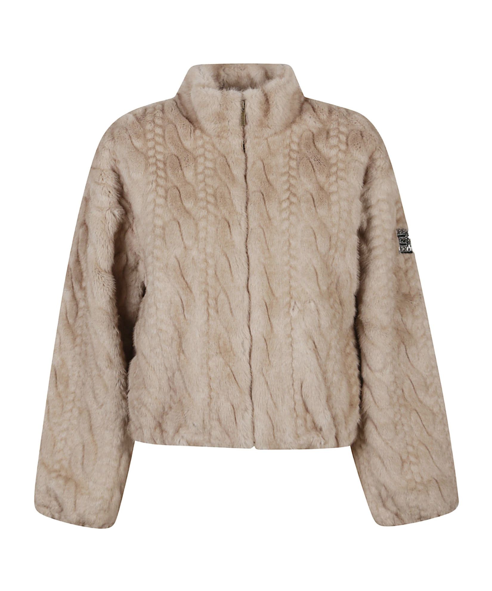 Ermanno Firenze Cable-knit Faux-fur Jacket In Neutral