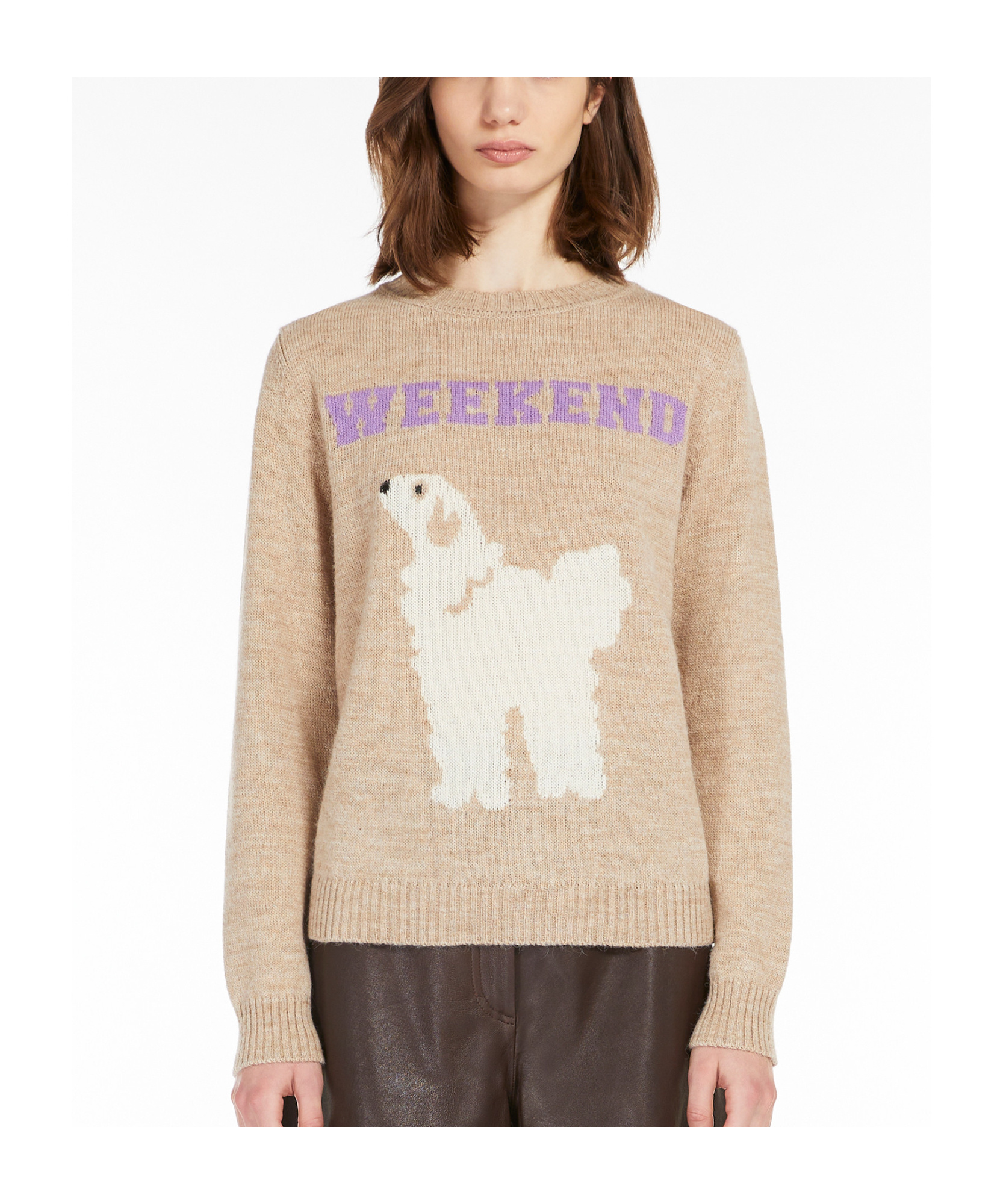 Weekend Max Mara Alpaca And Wool Decal Sweater In Nude