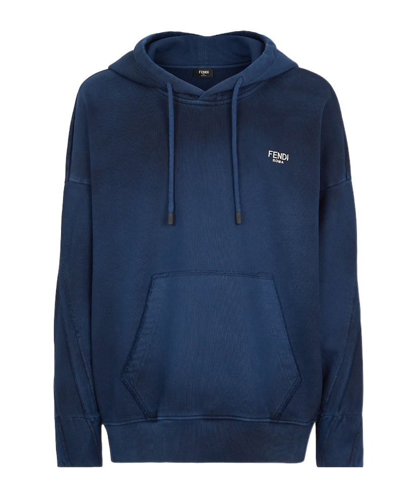 Fendi Logo Hooded Sweater In Blue