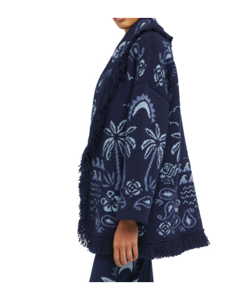 Alanui Palm-tree Fringed Cardigan In Blue