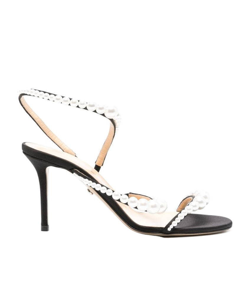 Mach&mach Mach & Mach Sirene Satin Round Toe Pearl Sandals Shoes In White