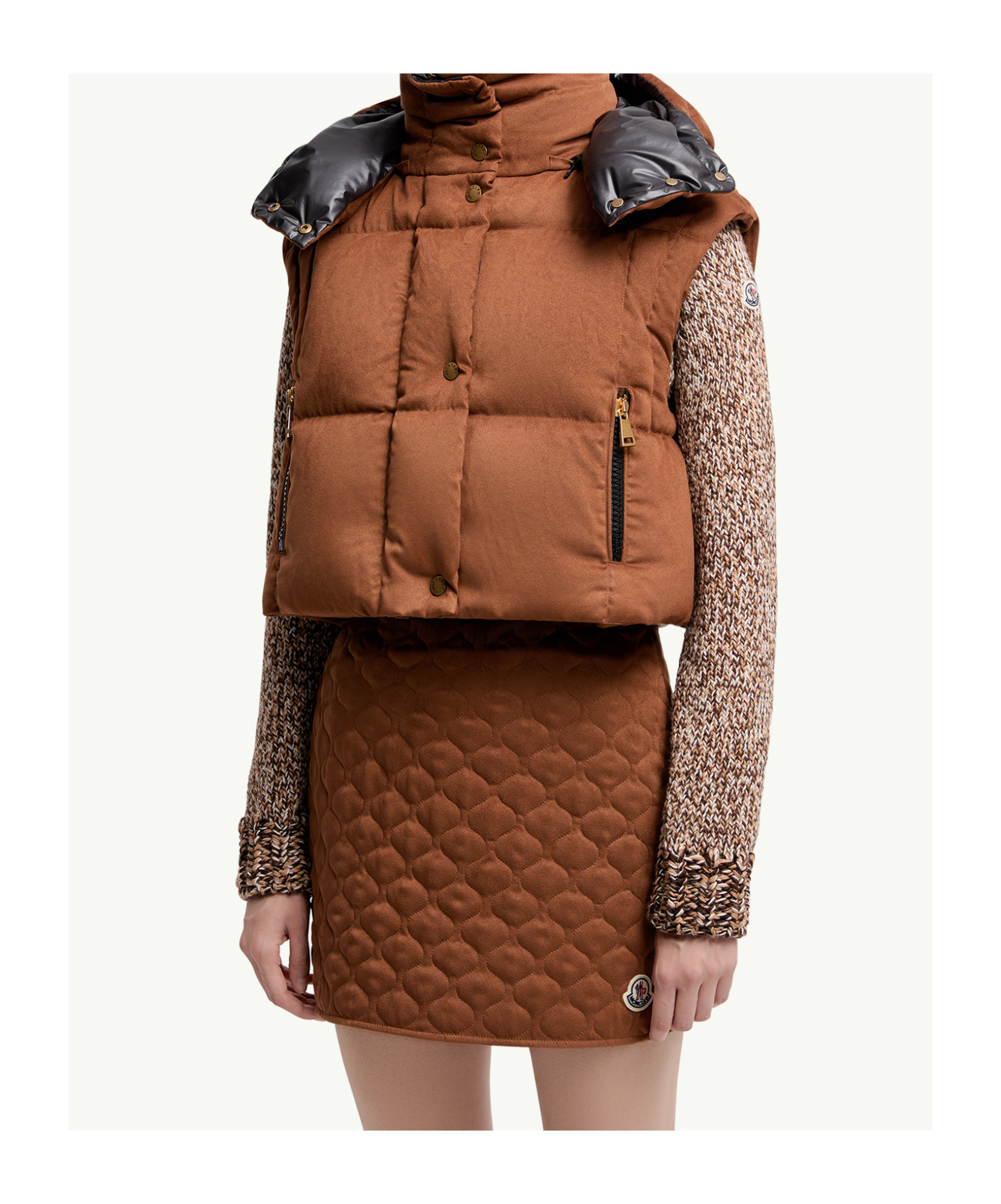 Moncler Paterne Convertible Short Down Jacket With Detachable Hood In Brown
