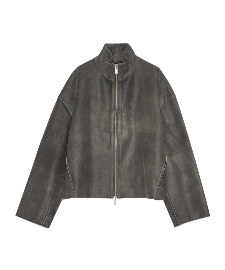 Remain Birger Christensen Zippered Long-sleeve Leather Jacket In Gray