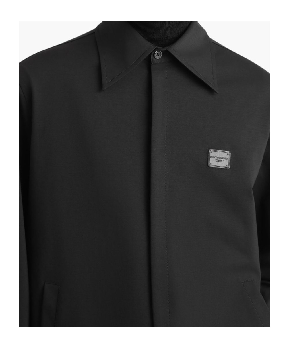 Dolce & Gabbana Men Technical Fabric Shirt With Plaque In Black
